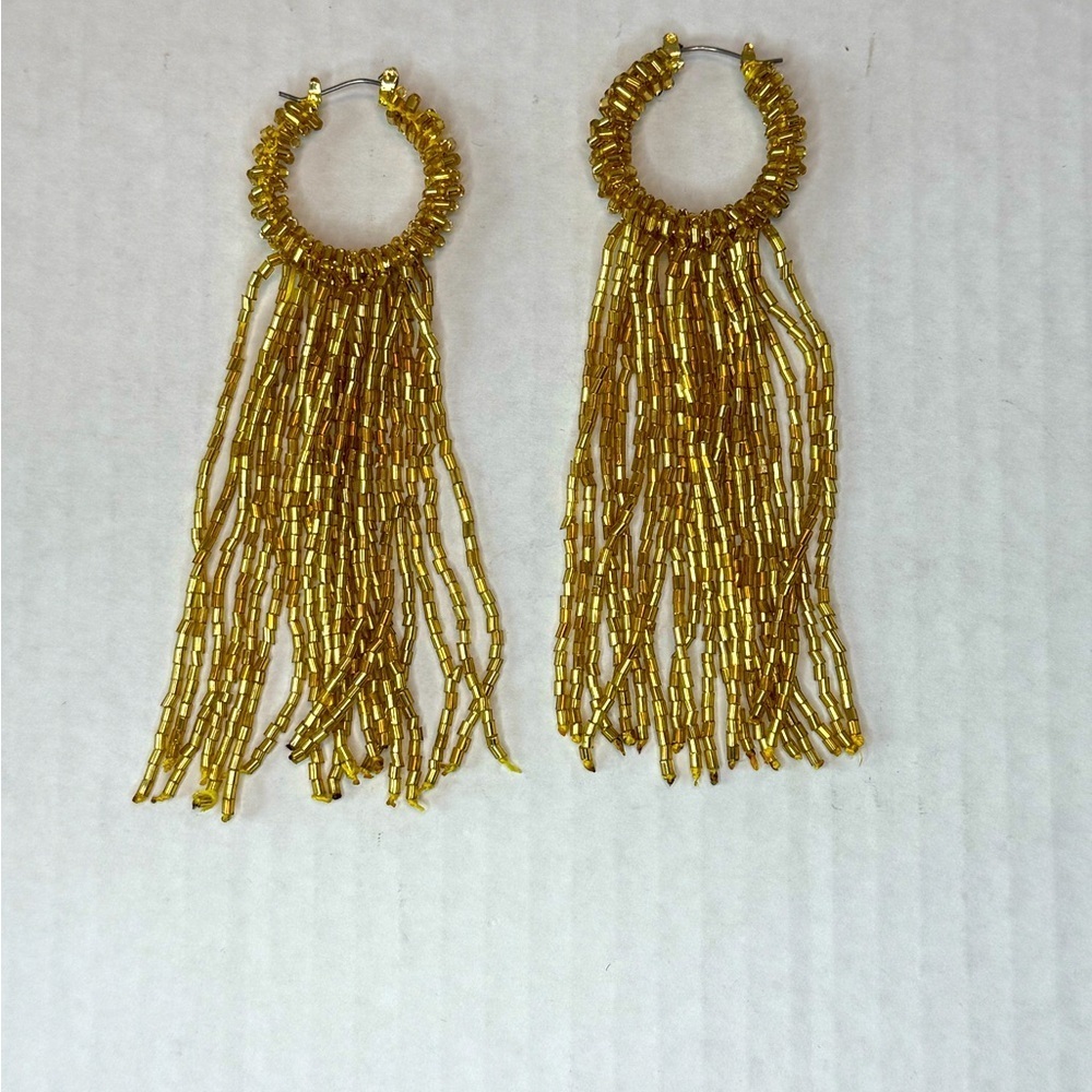 Elegant Gold Beaded Fringe Earrings